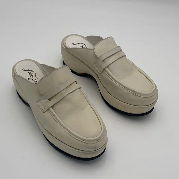 Free people Winston Cream platform Loafers women 38 Silp on Y2K leather retro - Picture 2 of 14